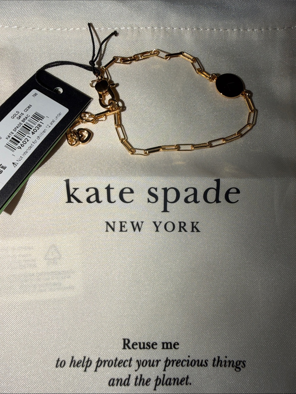 kate spade Gold Paperclip Chain Bracelet with Round K Logo Charm - Picture 5 of 6